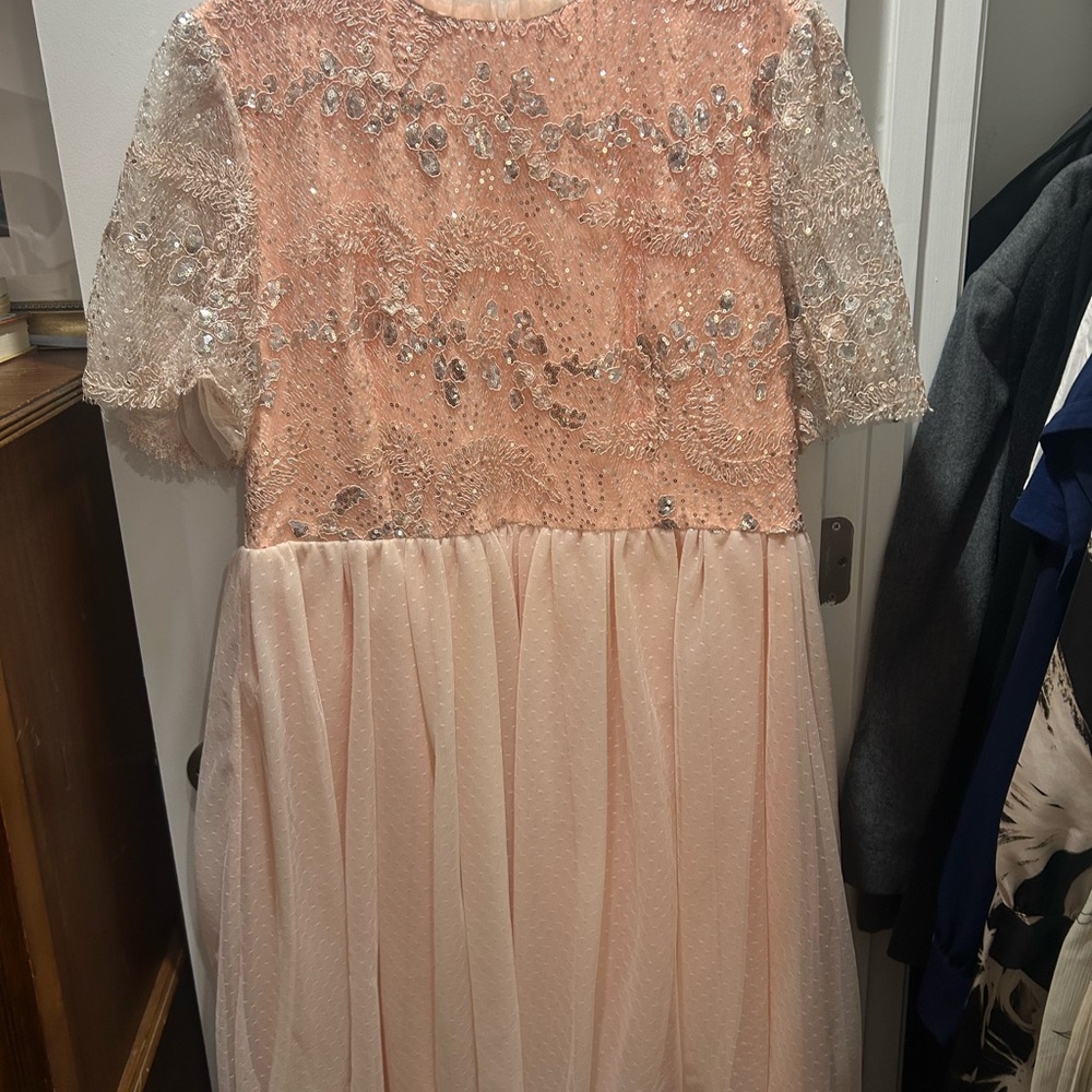 JessaKae Blush Peach Beaded Tulle Dress 2x Plus